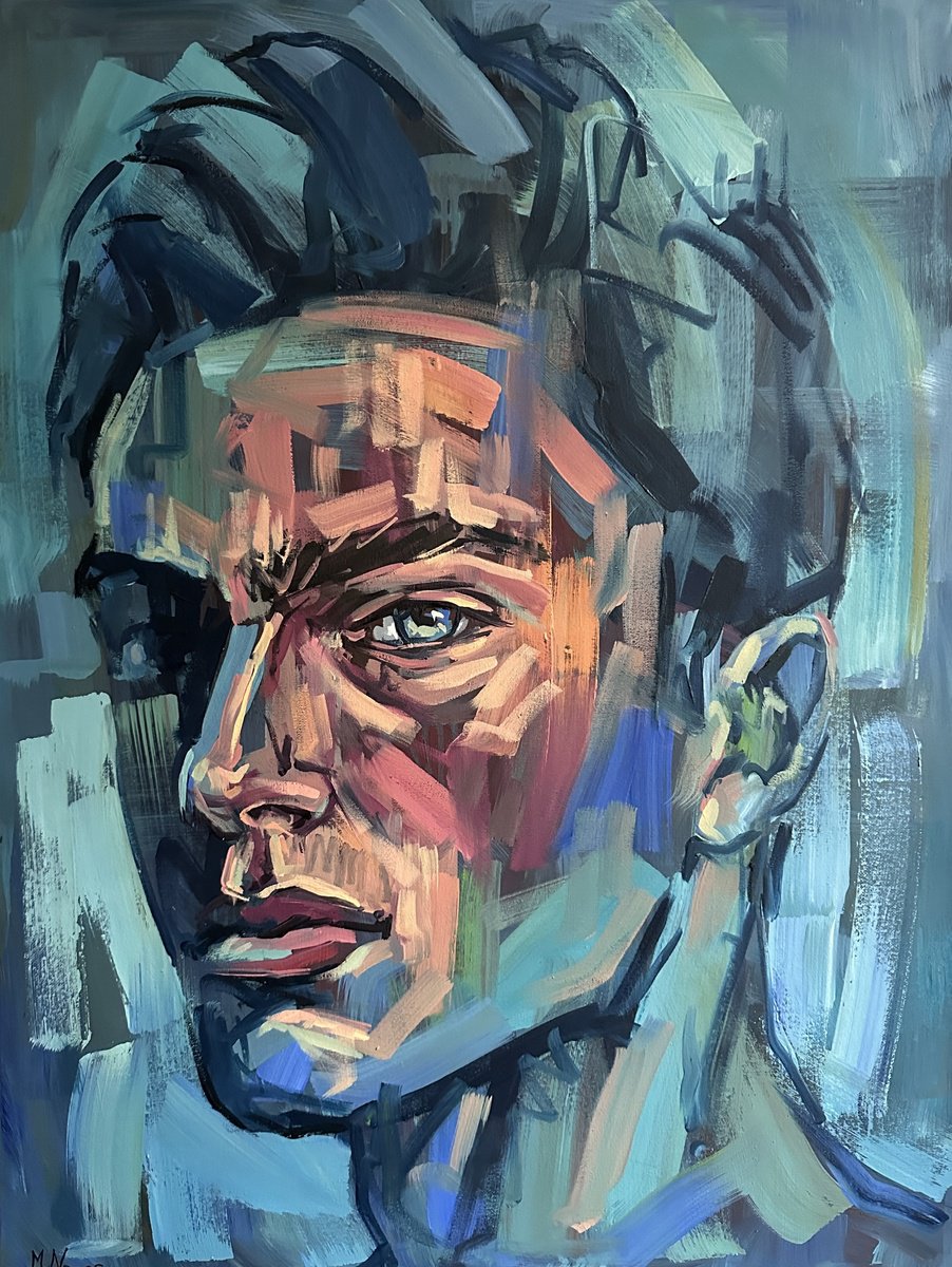 Urban And Pop Portrait Oil Painting By Emmanouil Nanouris, 24 X 31, No More Words, Original Artwork