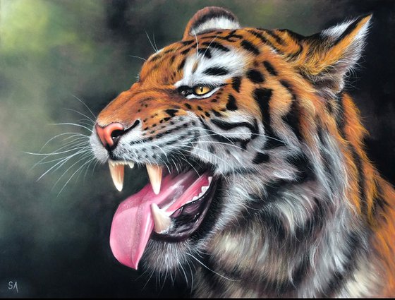 Tiger Snarling Original Big cat Painting)