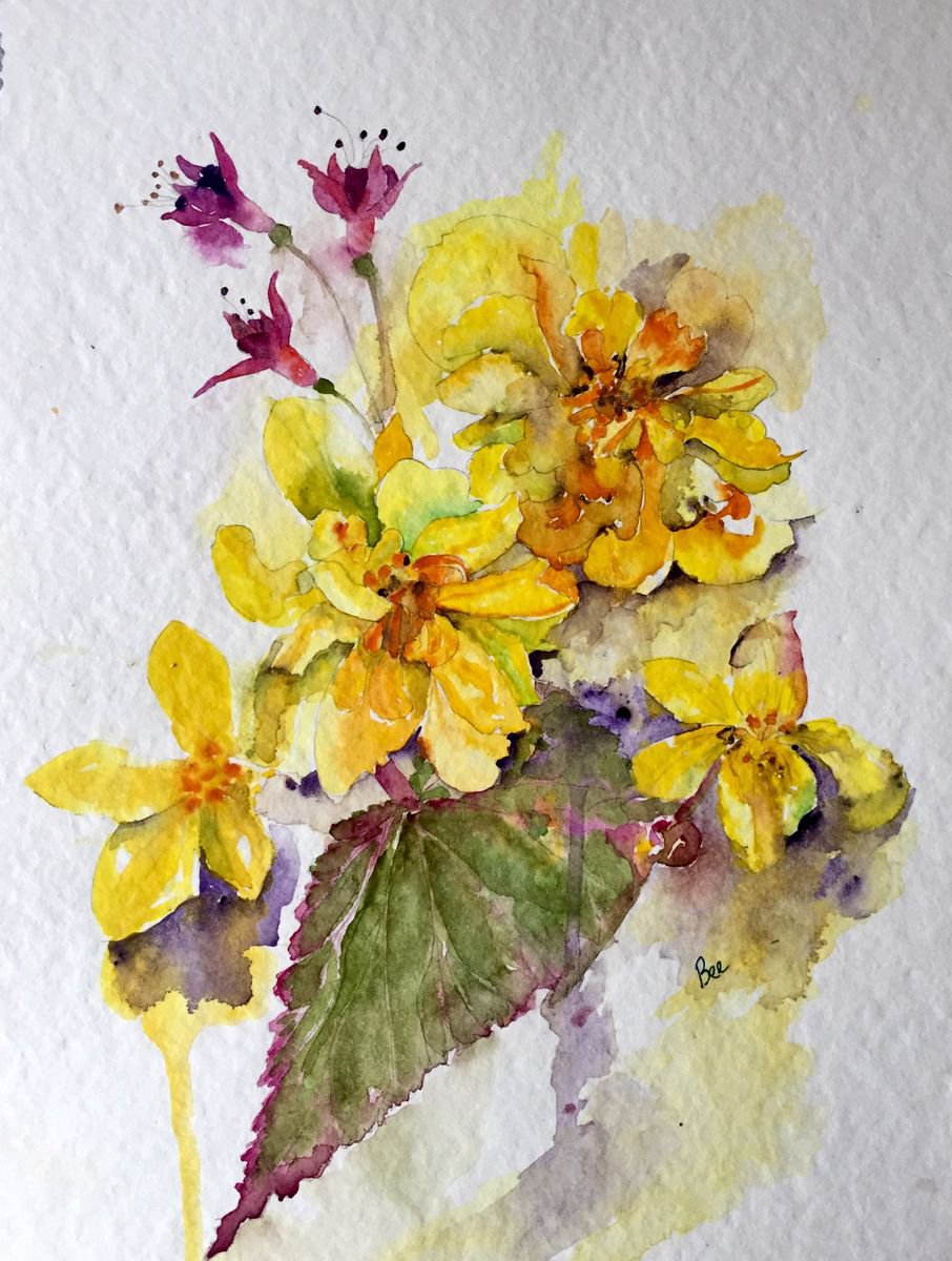 Yellow Begonias and Pink Fucsias by Bee Inch