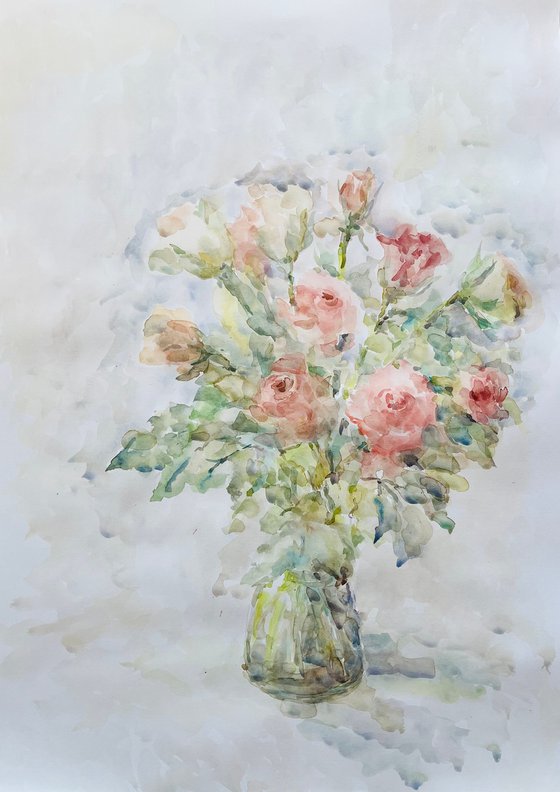 Roses in vase 19,7x27,5 in.