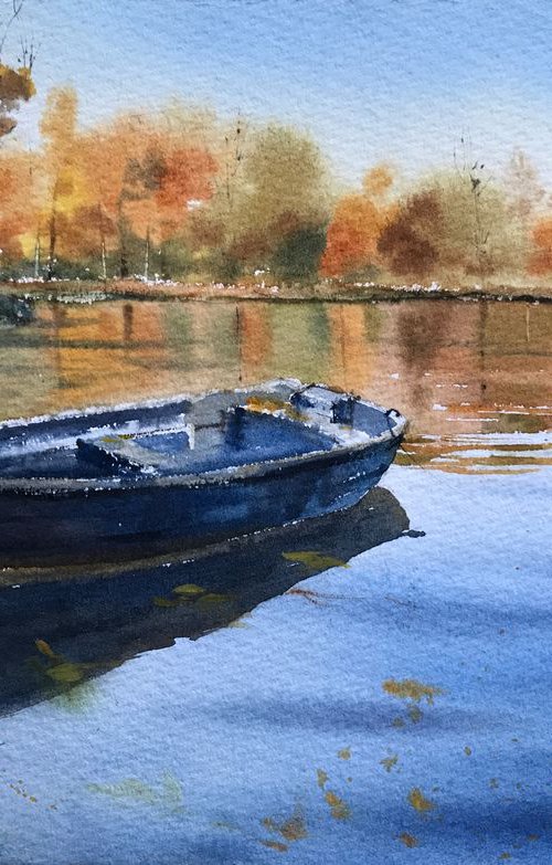 Boat on the lake by Eugenia Gorbacheva