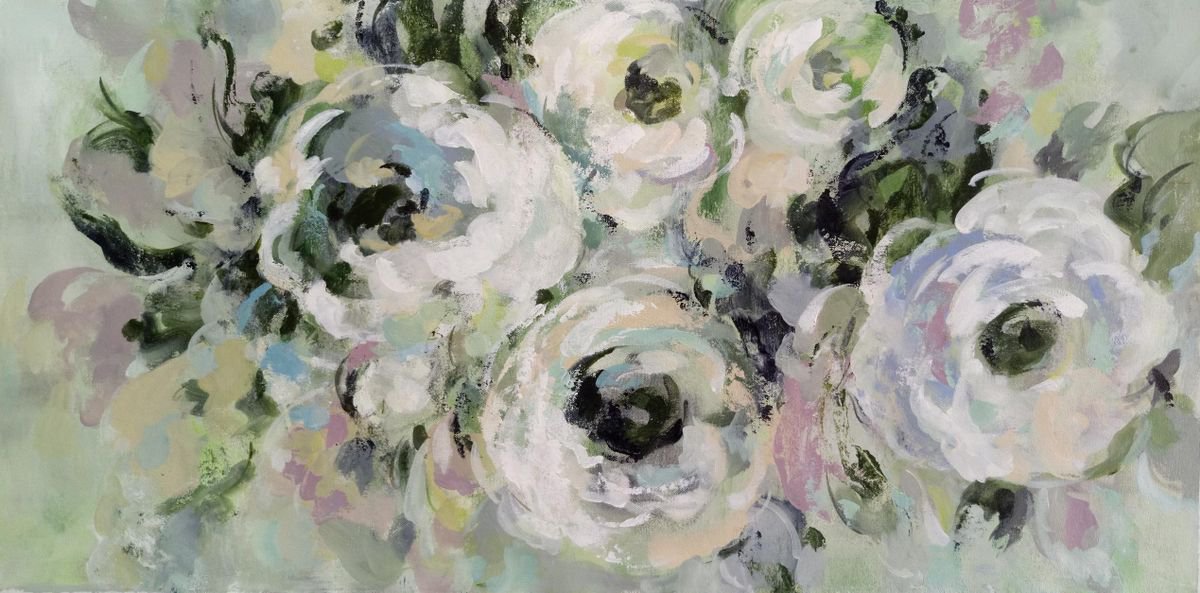  Sage And Lavender Peonies By Silvia Vassileva, 36 X 18, Artwork For Sale On Artfinder