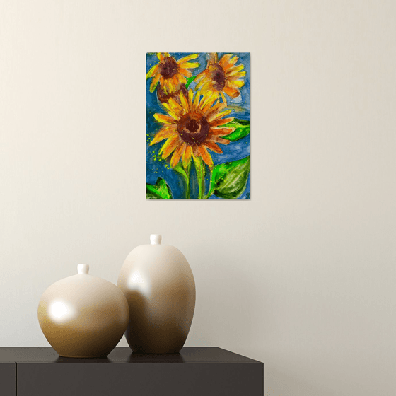 Sunflowers painting, Yellow Flowers Original Watercolor Painting