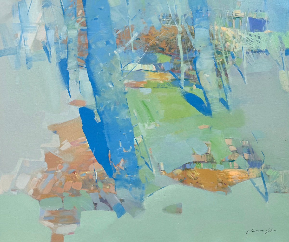 Impressionistic Landscape Oil Painting By Vahe Yeremyan, 35 X 29", Morning Colors, Original Artwork