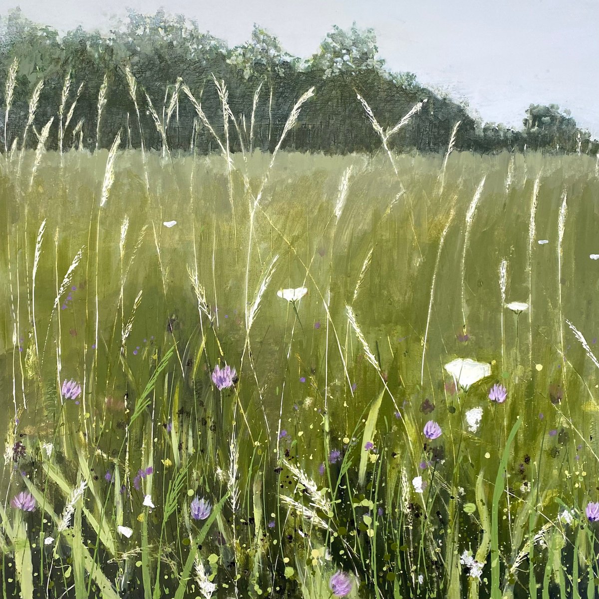 Impressionistic Painting , Purple Clover Meadow By Elizabeth Westcott, 30 X 30, Artwork For Sale On Artfinder