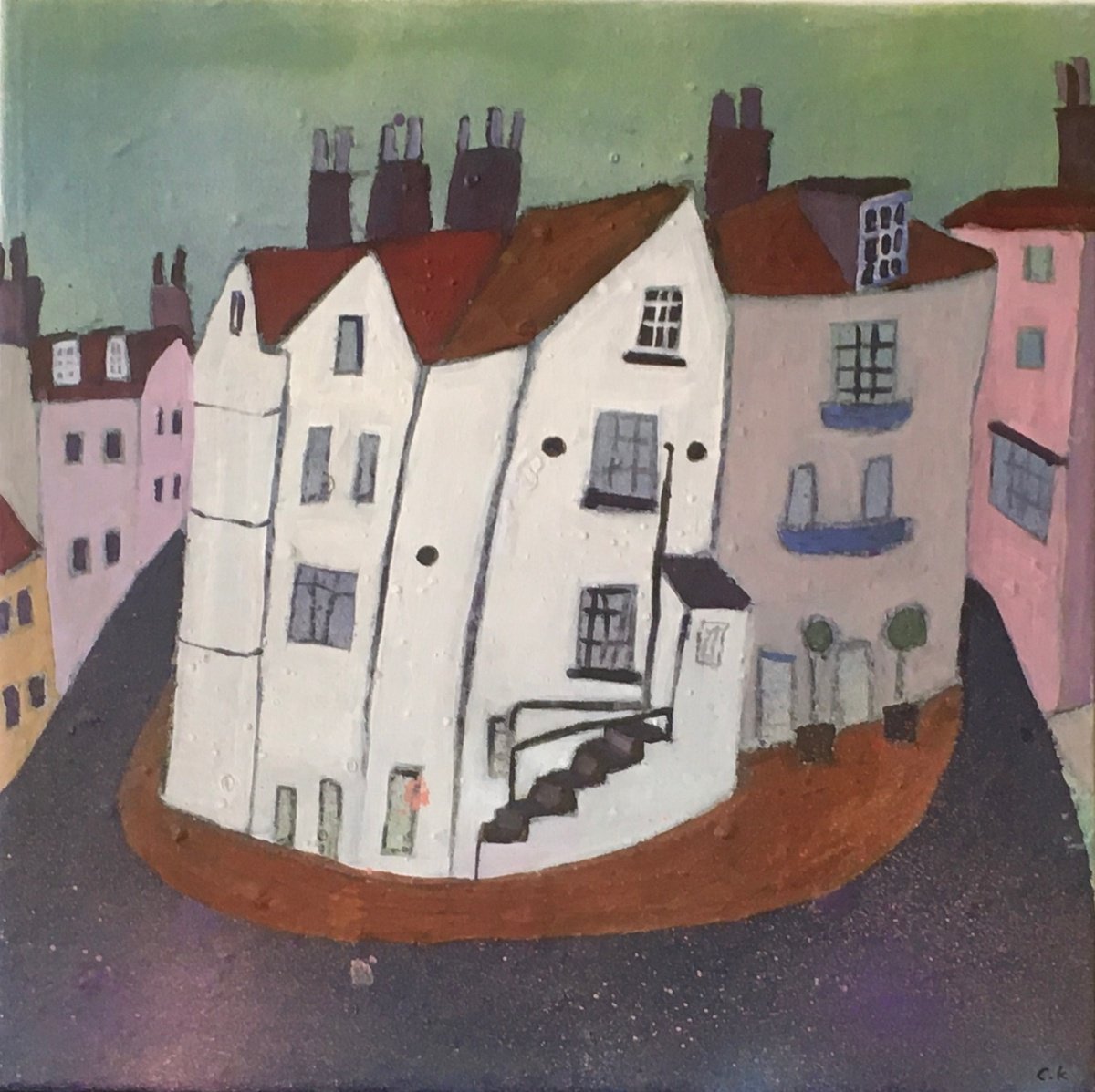 Illustrative Cityscapes Painting By Chihiro Kinjo, 20 X 20, Robin Food