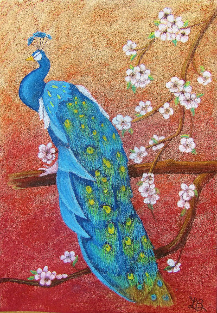 Peacock on a Branch by Linda Burnett