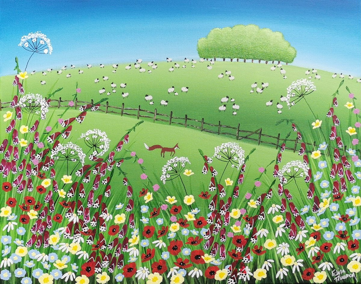 Naive Landscape Acrylic Painting By Elisa Trueman, 20 X 16, Nearly Home, Original Artwork
