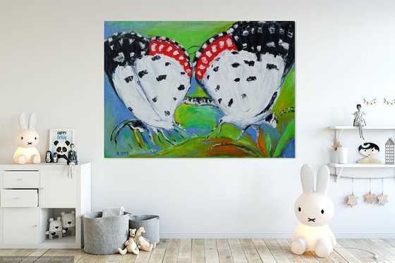 BUTTERFLIES - animal art, large original painiting oil on canvas, insect , home decor, kids room