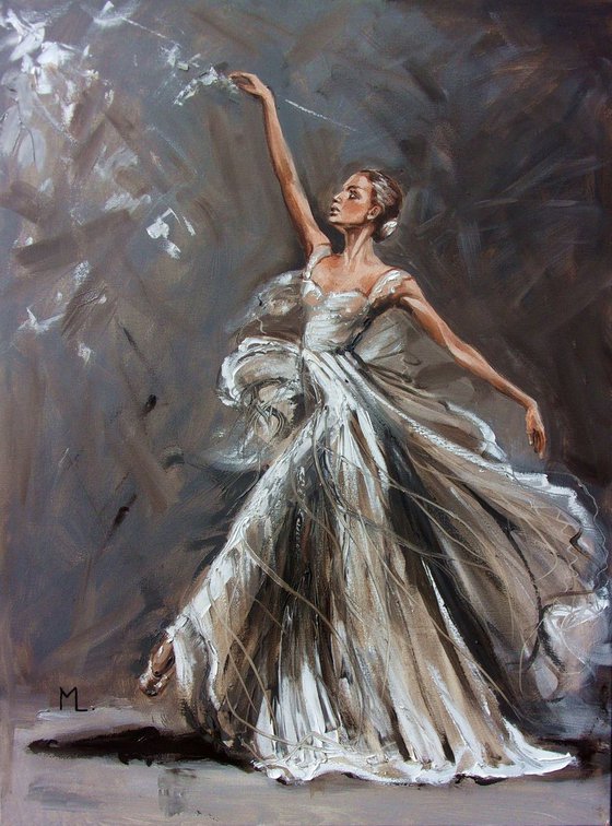 " TOUCHING THE LIGHT... "- ballerina liGHt  ORIGINAL OIL PAINTING, GIFT, PALETTE KNIFE