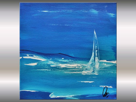 Blue Yachting IIl  small acrylic abstract painting canvas wall art