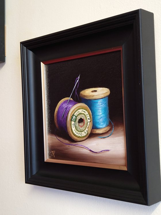 Vintage cotton reels still life