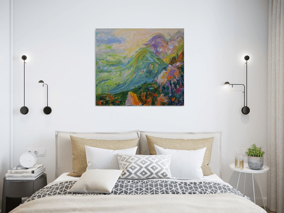 Abstract landscape oil painting on canvas, large mountain wall art