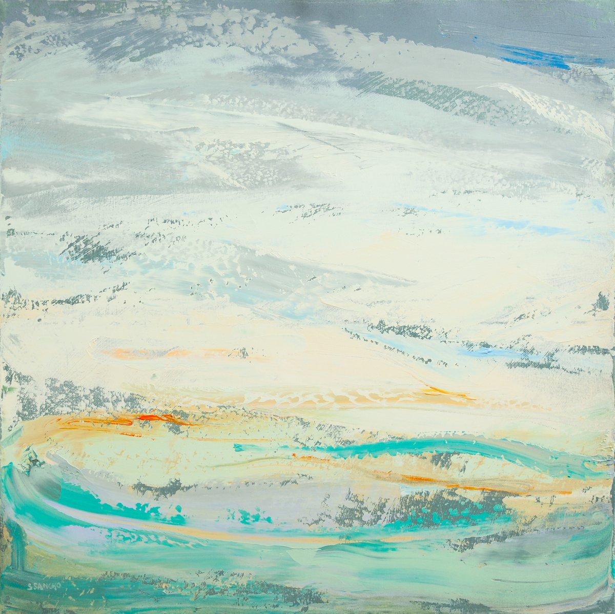 Abstract Landscape Acrylic Painting By Susana Sancho Beltran, 39 X 39", Emotional Seascape 7, Original Artwork