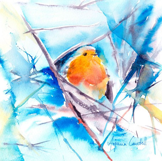 Robin painting, Robin watercolour, Robin watercolor painting, Bird wall art, Cute bird painting