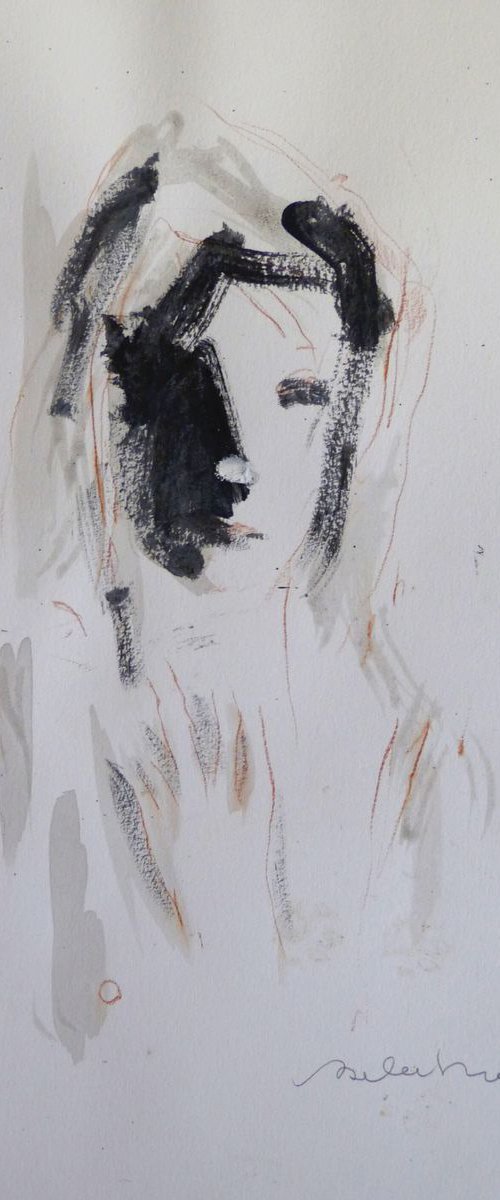 Portrait 18C43, oil, ink and pencil on paper 41x29 cm by Frederic Belaubre