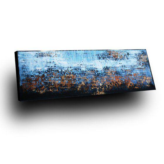 MOUNTAIN PEAK * 71" x 23.6" * ABSTRACT ACRYLIC PAINTING ON CANVAS *** BLUE * WHITE * GOLD
