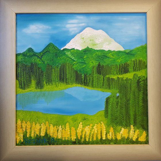 Early painting "Mountain lake" 40*40 cm
