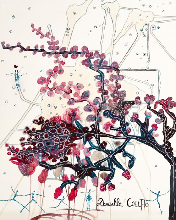 Arbre de vie en fleurs et acrobates