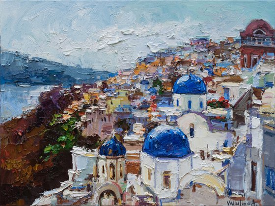 Santorini, Greece Landscape - Original impasto landscape painting