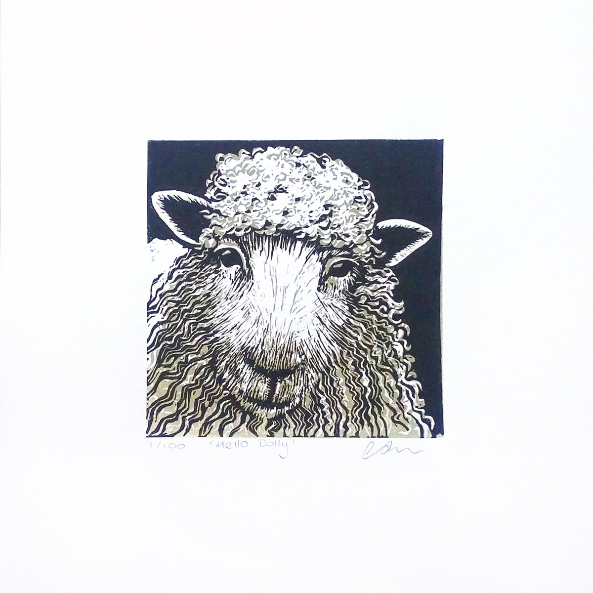 Hello Dolly (sheep linocut print) by Carolynne Coulson