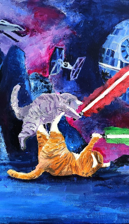 light saber cats the force is with them no 2 by Indie Flynn-Mylchreest of MeriLine Art