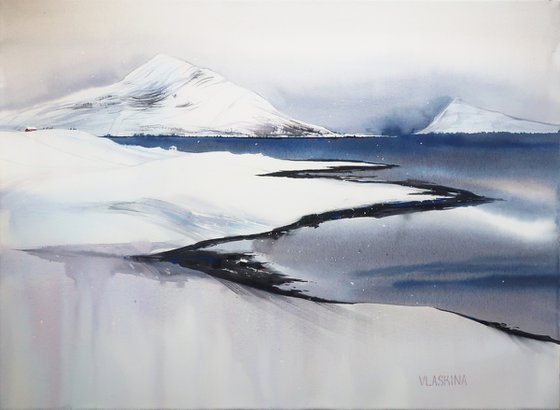 Iceland winter. 75*55 cm. Minimalist landscape.