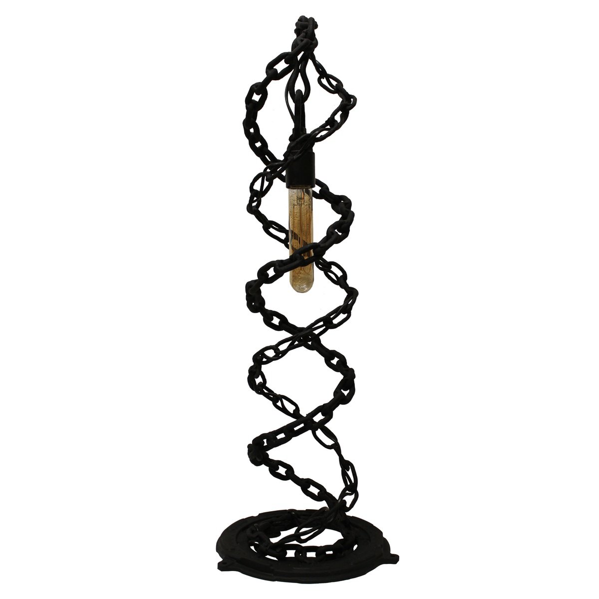 Abstract Sculpture By Jonathan Pradillon, 10 X 28, Black Chain Spiral Lamp, Original Artwork