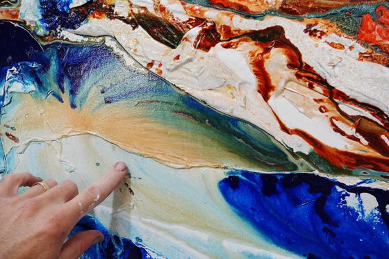 Blue Silk 240cm x 100cm Huge Texture Abstract Art