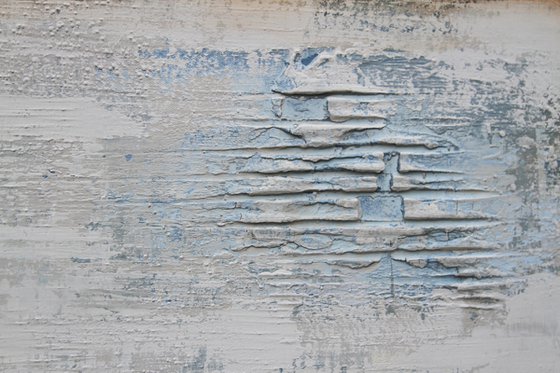 NOCTURNAL NOISES - 120 X 80 CMS - ABSTRACT PAINTING TEXTURED * WHITE * BLUE * VINTAGE