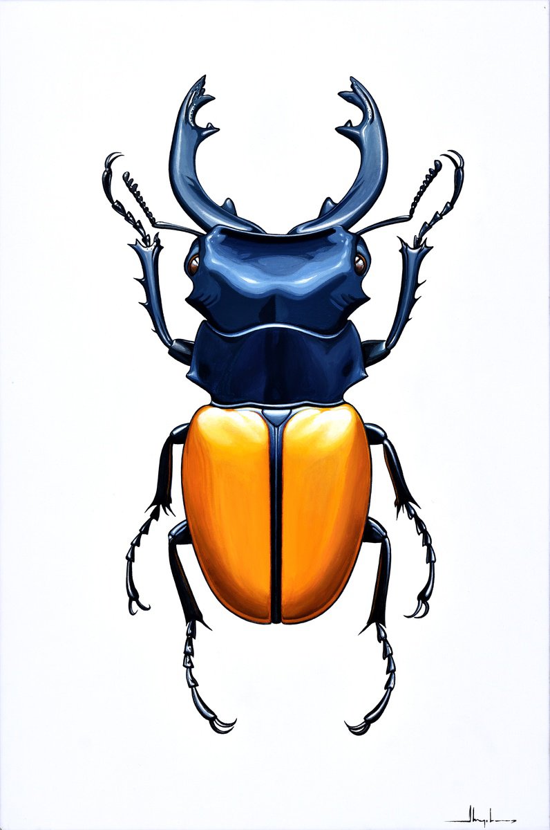 Photorealistic Animal Acrylic Painting By Alex Nizovsky, 24 X 36, Stag Beetle #1, Original Artwork