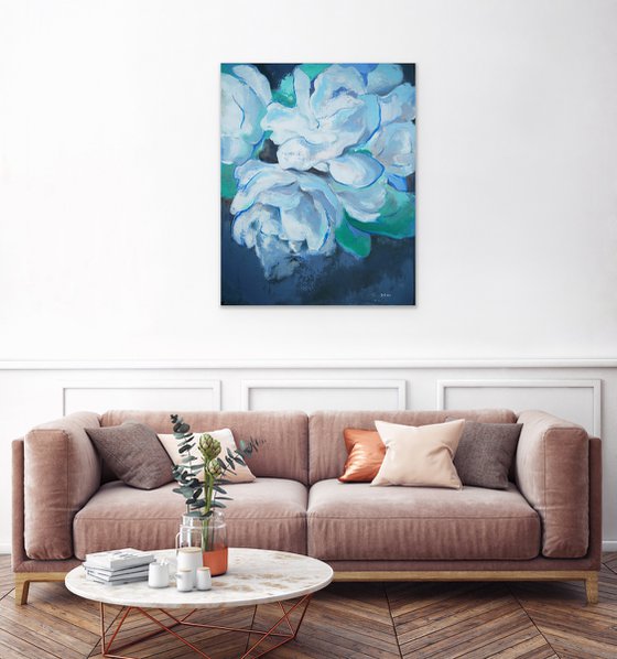 A  flower impressionistic painting "Blue Peonies"