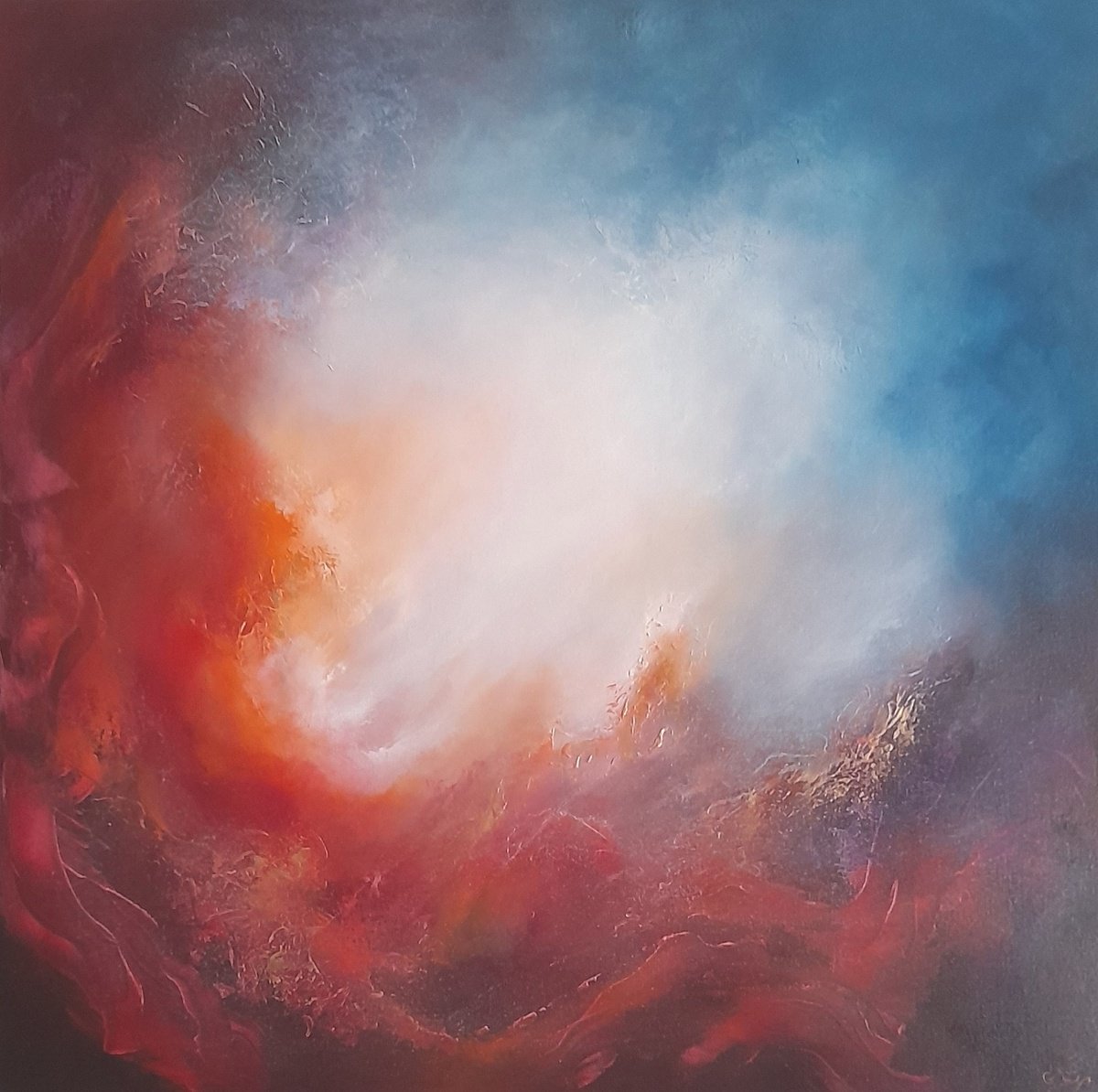 WRATH OF ANGELS XIV (LARGE SKYSCAPE/CLOUDSCAPE OIL PAINTING 80CMS X 80CMS) by Gillian Luff