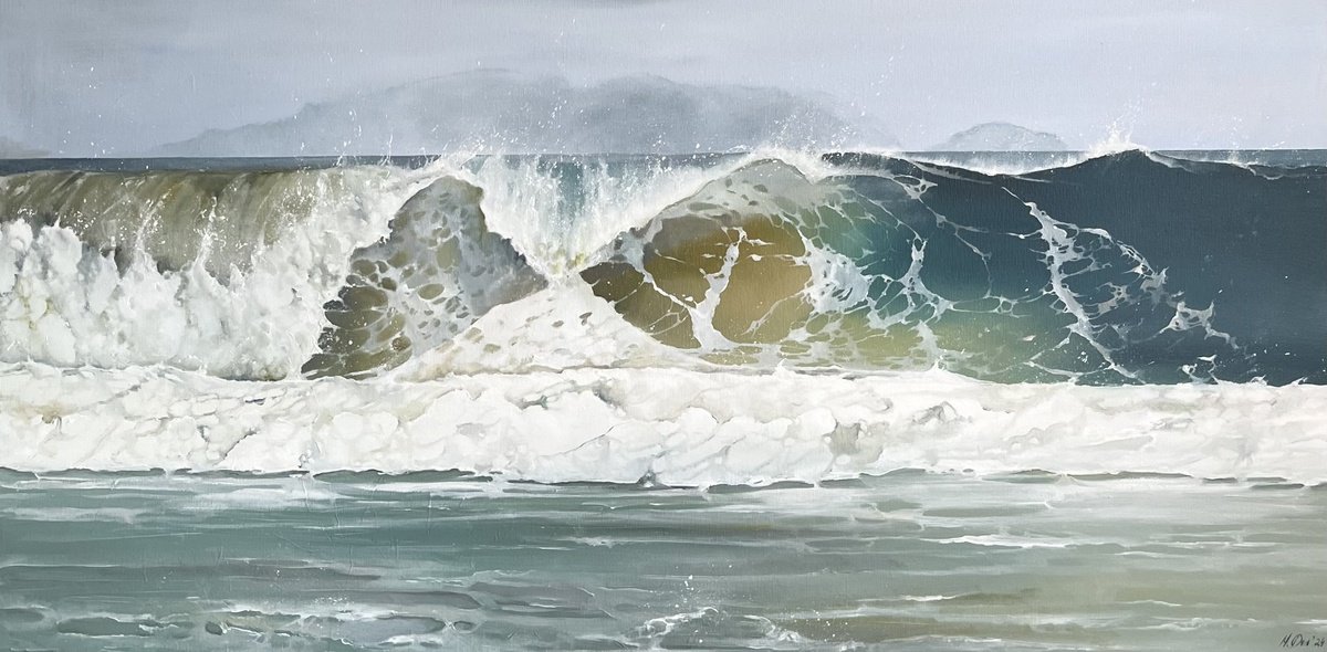 Photorealistic Landscape Oil Painting By Myroslava Denysyuk, 31 X 16", Caribbean Postcard 80X40 Cm, Original Artwork