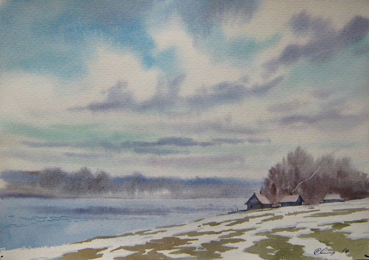 Impressionistic Landscape Watercolour By Valeriy Savenets-1, 12 X 8", Winter Days, Original Artwork