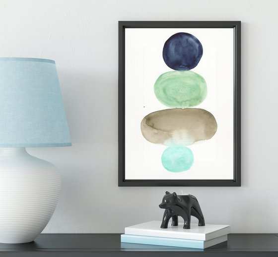 Abstract watercolor colorful circles/ovals composition - equilibrium