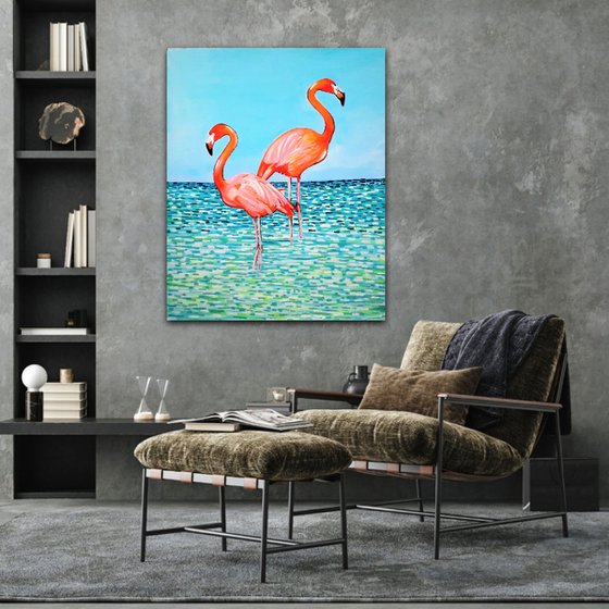 Flamingos  / 110 x 90 x 0.1 cm