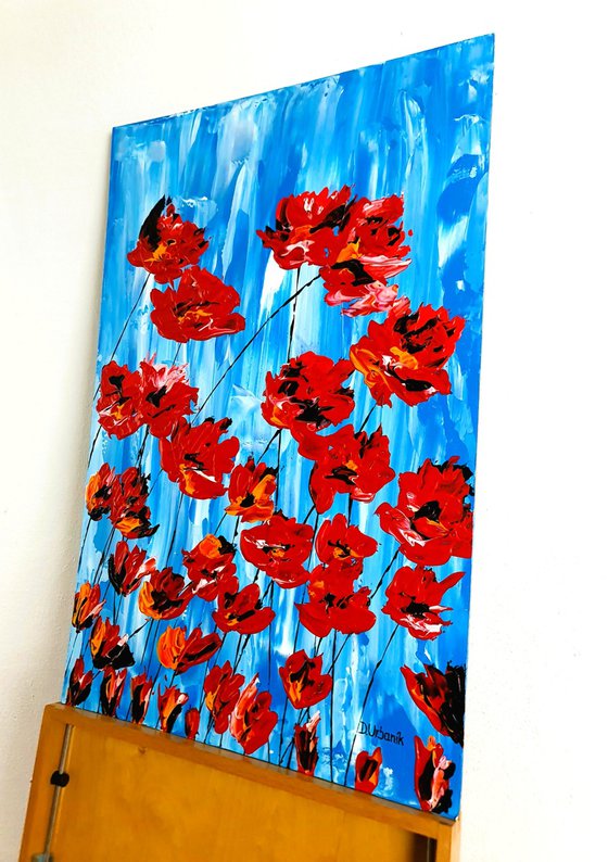 Poppies On Blue