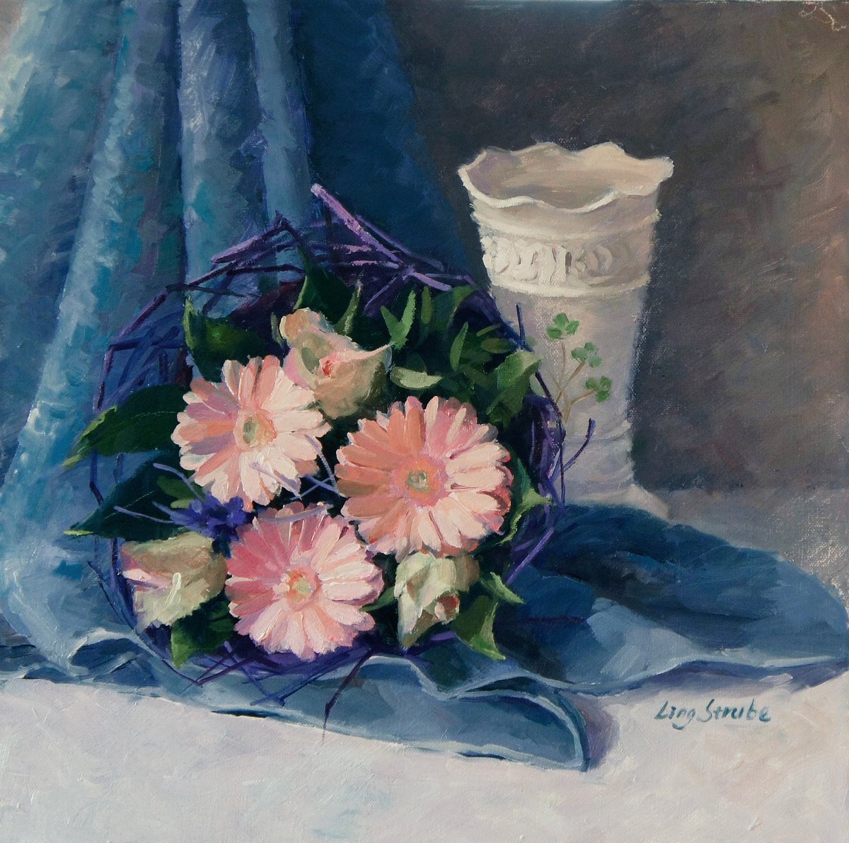 Impressionistic Still Life Oil Painting By Ling Strube, 16 X 16", Gift, Original Artwork