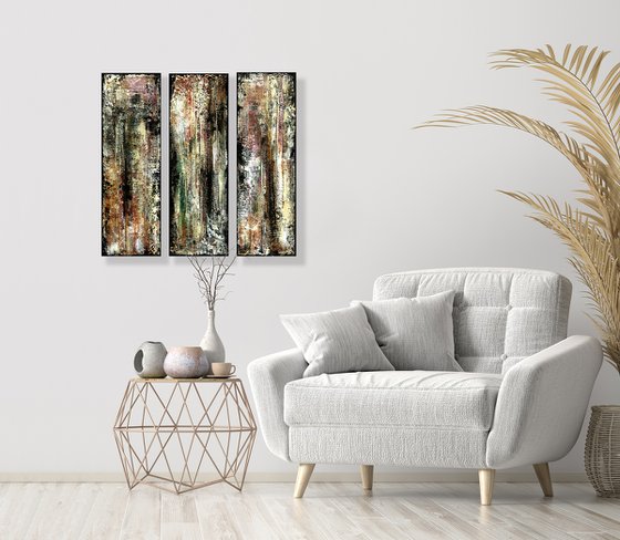 Remnants Of The Past Collection 1 - Set of 3 (3 Parts) - Mixed Media Abstract by Kathy Morton Stanion