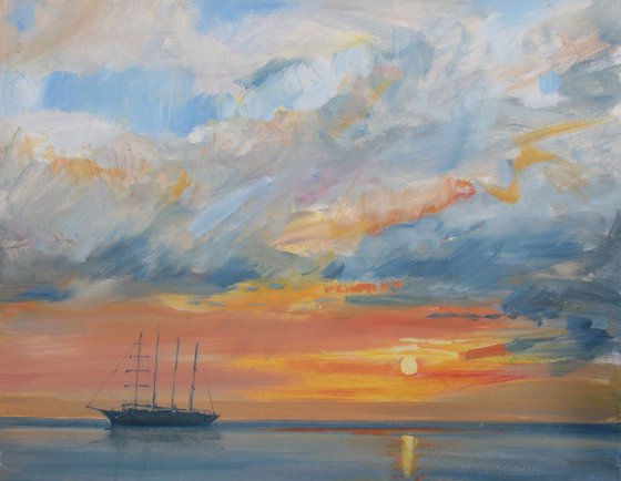 Sailing Ship at Sunset