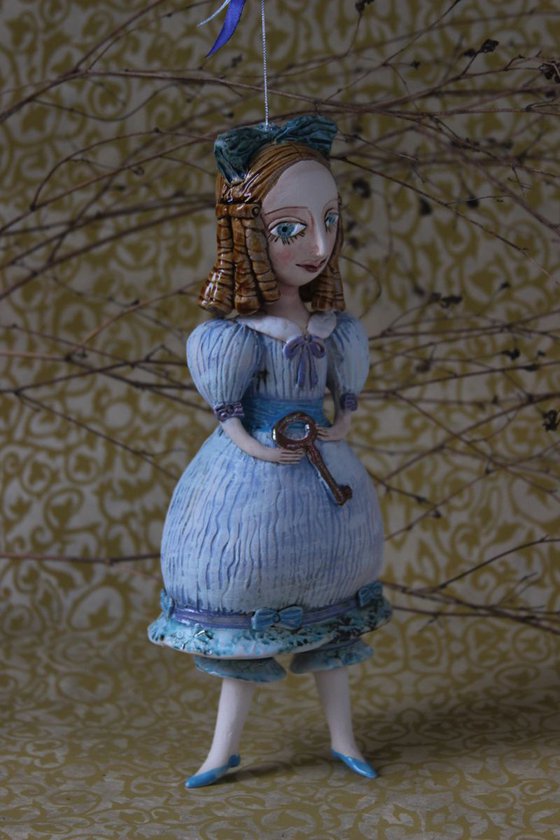 From the Alice in Wonderland. Alice as a little girl.  Bell Doll, Hanging sculpture by Elya Yalonetski