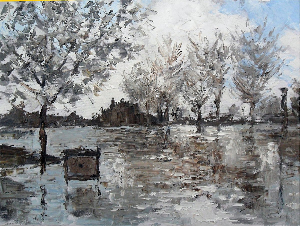 Landscape Oil Painting By Colin Ross Jack, 16 X 12, Floods In Worcester I, Original Artwork