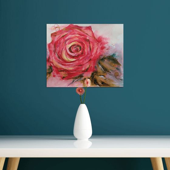 Rose Painting, floral art, Watercolour Painting of Rose, Rose Watercolor, Rose Wall Art