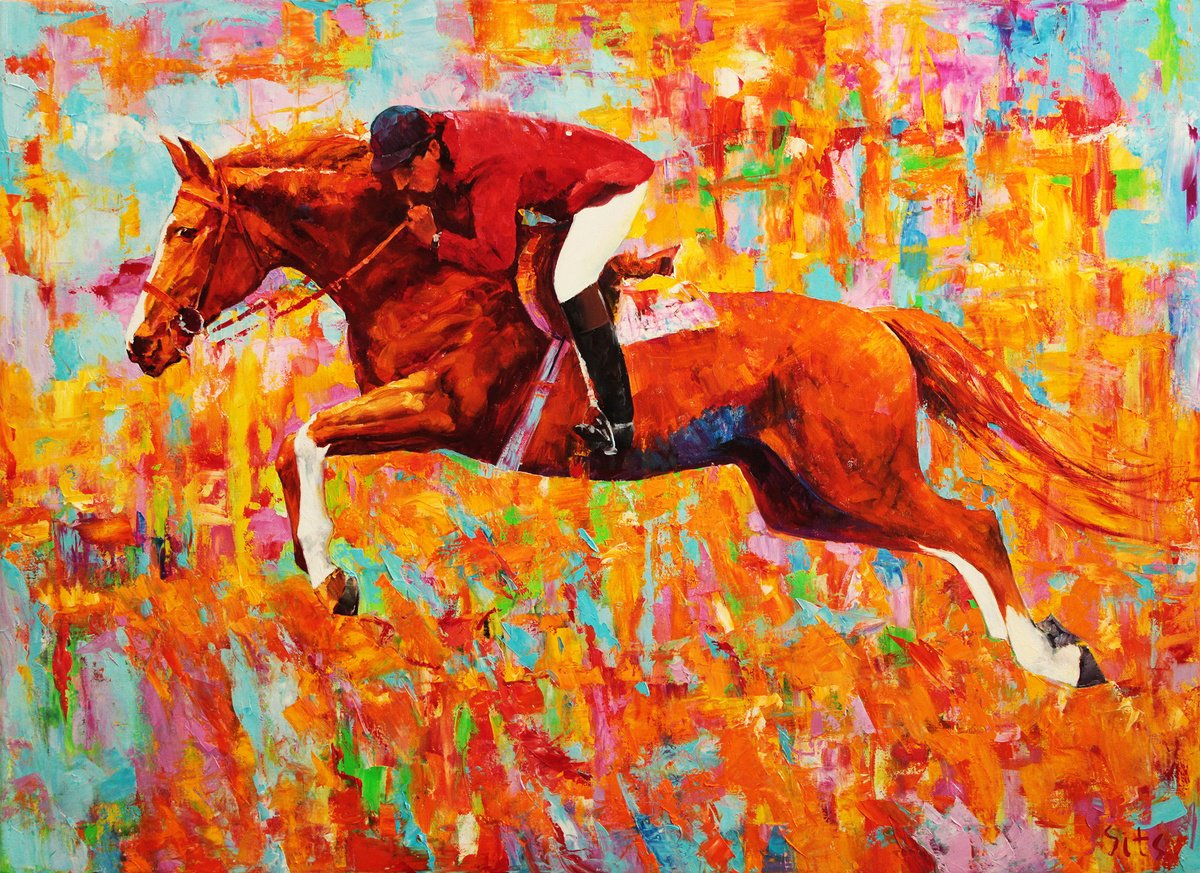 Urban And Pop Portrait Oil Painting By Andrei Sitsko, 43 X 31, Show. Horses Series., Original Artwork