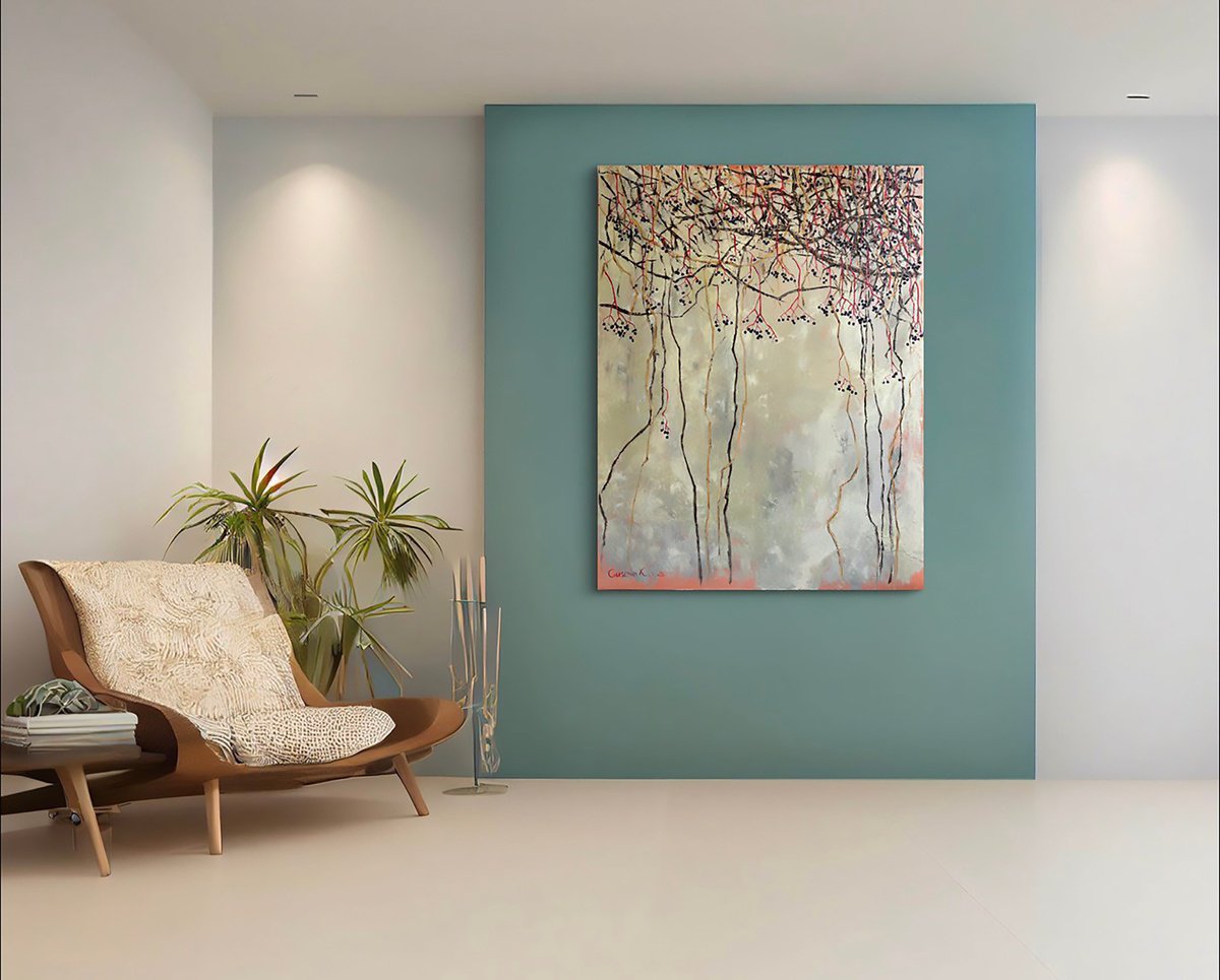 Impressionistic Botanical Oil Painting By Kateryna Guseva, 39 X 51", Wild Grapes, Original Artwork