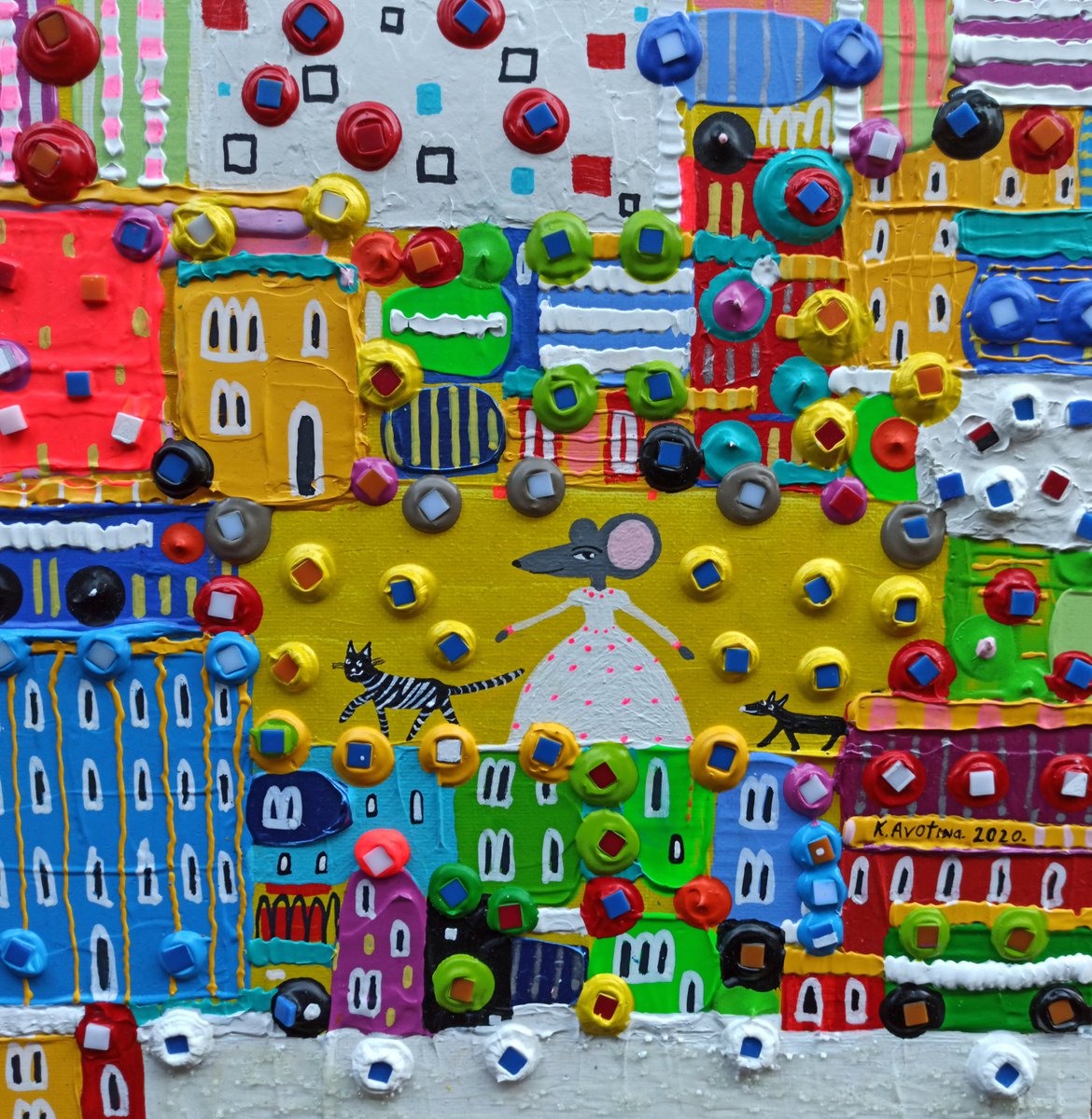 Impressionistic Animal Acrylic Painting By Katrina Avotina, 10 X 10", Hold Onto Each Other, Original Artwork