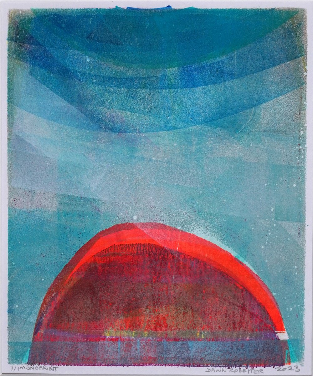 Island Red Mounted and Backed 40cm (16) x 30 cm (12) Original Signed Monotype by Dawn Rossiter