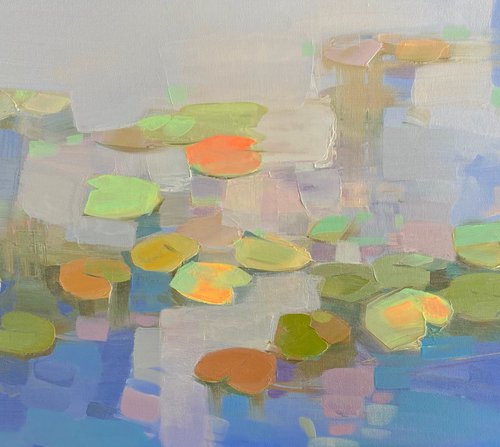 Waterlilies in Pearl, Original oil painting, Handmade artwork, One of a kind by Vahe Yeremyan