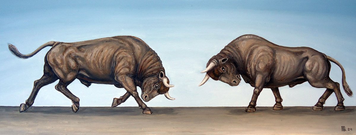 Photorealistic Animal Oil Painting By Grigor Velev, 26 X 10, Force Of Nature, Original Artwork